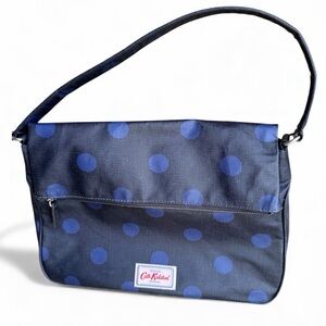 CATH KIDSTON Navy Blue Polka Dot Fold Over Medium Shoulder Purse Bag Like New